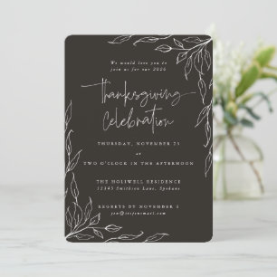 Invitation Elégant Noir Doux Moderne Feuille Motif Thanksgivi