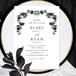 Invitation Élégant Noir Enchantant Mariage Garland