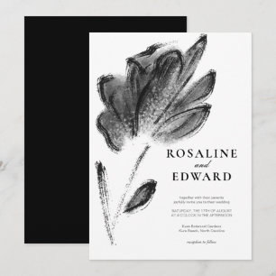 Invitation Elégant noir et blanc Aquarelle Mariage floral