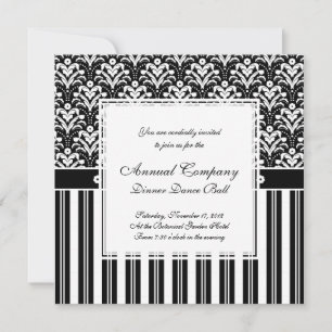 Invitation Elégant noir et blanc Art déco Damask Stripes