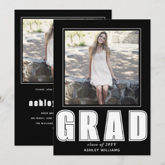 Invitation Élégant noir et blanc Classe GRAD de 2025 photo
