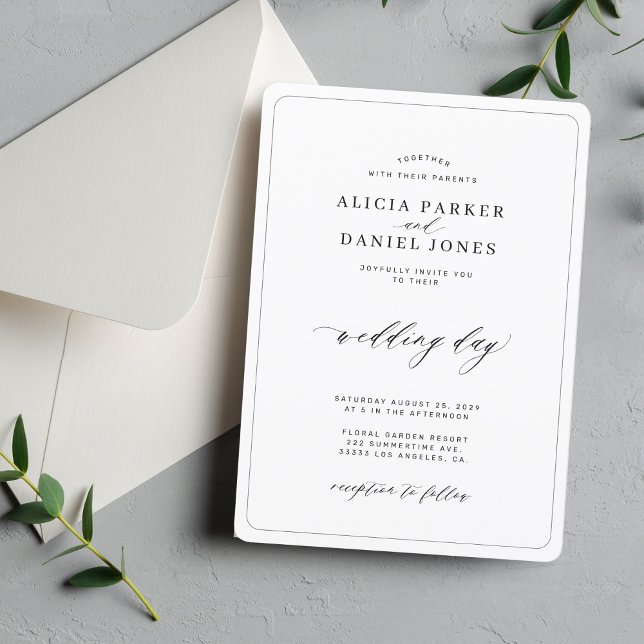 Invitation Élégant noir et blanc classique mariage (Créateur téléchargé)