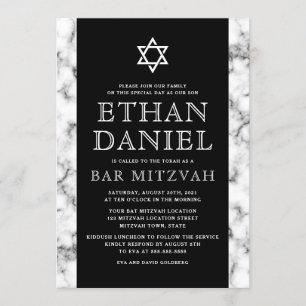 Invitation Élégant noir et blanc marbre texture bar mitzvah