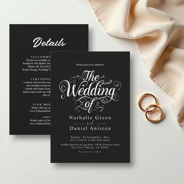Invitation Élégant noir et blanc Mariage de script de calligr (Créateur téléchargé)