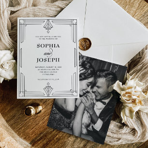 Invitation Élégant Noir et Blanc Mariage Photo Intemporel