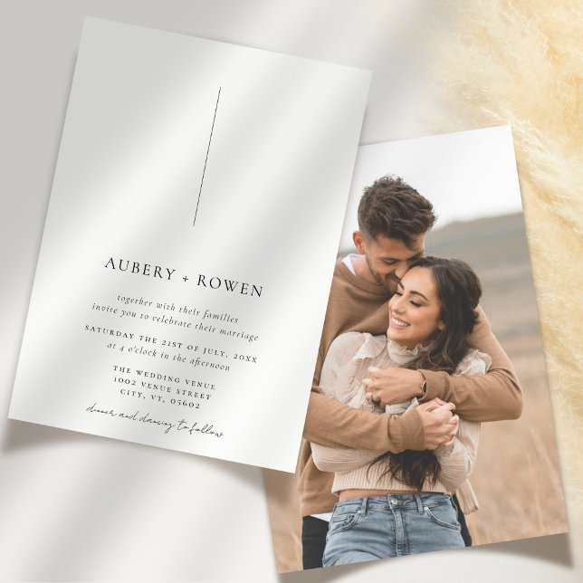 Invitation Élégant noir et blanc minimal simple Mariage photo (Créateur téléchargé)