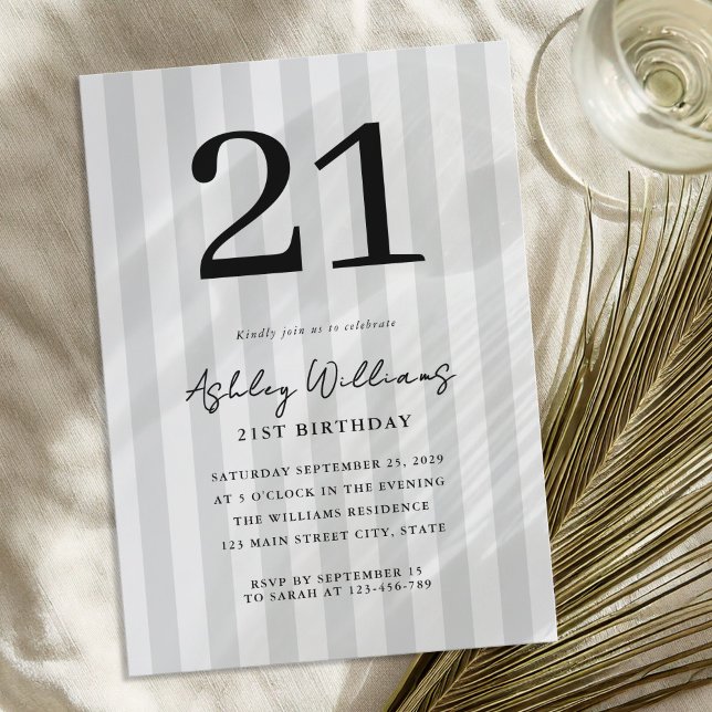 Invitation Elégant noir et blanc Moderne 21e anniversaire (Créateur téléchargé)