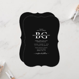 Invitation Élégant Noir et Blanc Monogramme Initiales Mariage