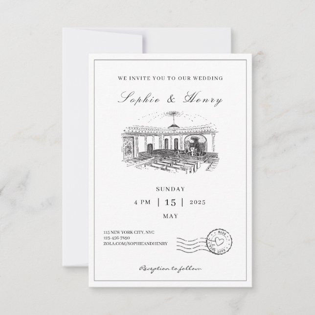 Invitation Élégant noir et blanc tout en un Mariage (Devant)