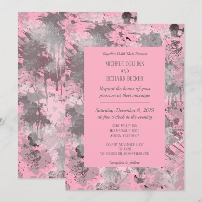 Invitation Elégant noir et gris (Devant / Derrière)