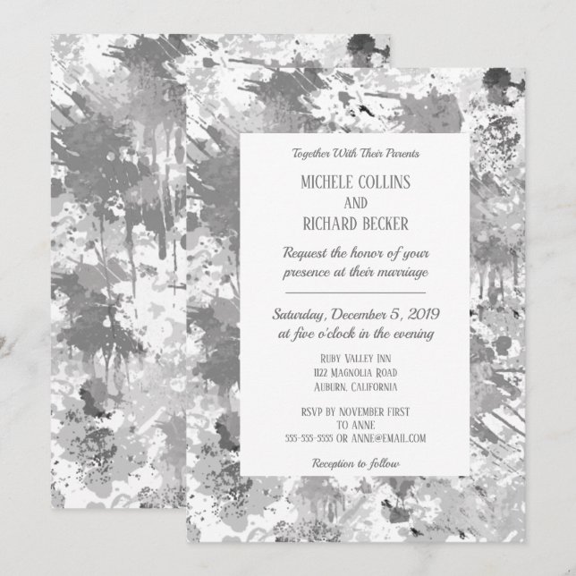 Invitation Elégant noir et gris (Devant / Derrière)