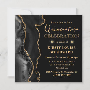 Invitation Elégant noir et or Parties scintillant Agate Quinc