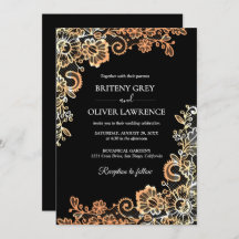 Elégant noir et Rose or Mariage de dentelle floral