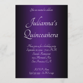 Invitation Elégant noir et Royal violet Ombre Quinceañera