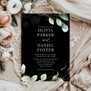 Invitation Elégant noir Eucalyptus Rustique Mariage de verdur