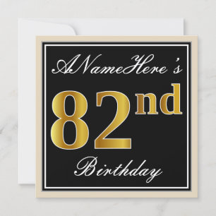 Invitation Elégant, noir, Faux Gold 82e anniversaire + Nom