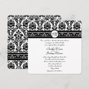 Invitation Elégant noir Faux gravé Floral Mariage damassé