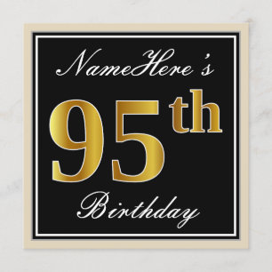 Invitation Elégant, Noir, Faux Or 95ème Anniversaire + Nom