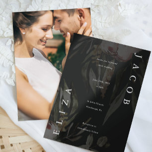Invitation Elégant noir floral Mariage photo