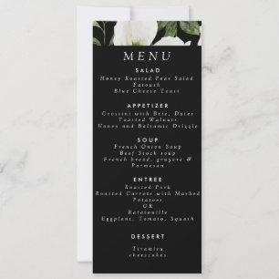 Invitation Elégant noir floral vert Lily Menu Mariage