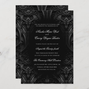 Invitation Élégant noir gothique Damask Moody Mariage