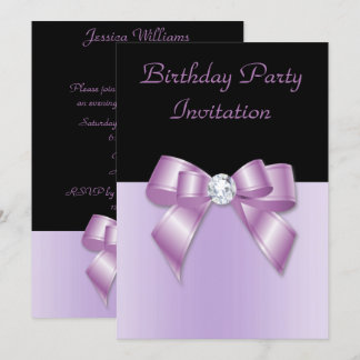 Invitation Elégant noir & Lilac Diamond Bow Anniversaire
