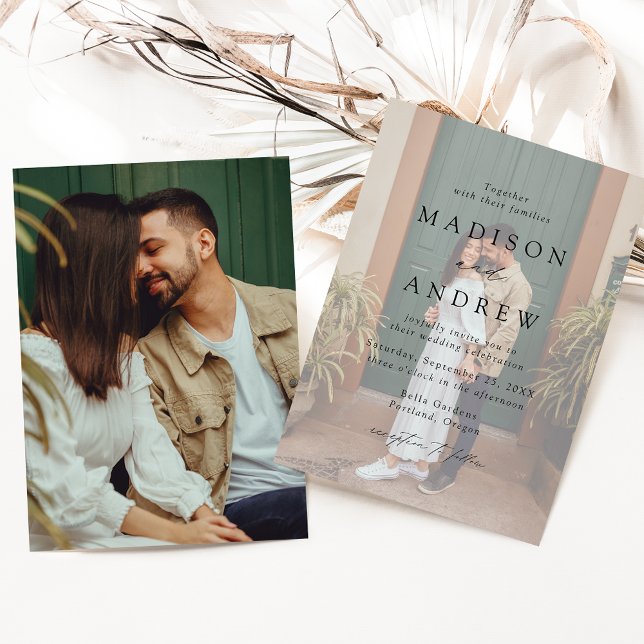 Invitation Élégant noir moderne Script 2 Mariage photo (Créateur téléchargé)