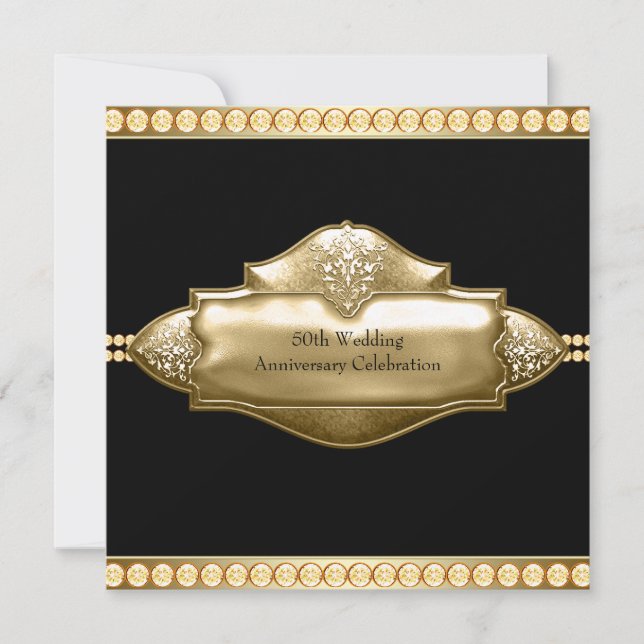 Invitation Élégant Noir Or 50e Anniversaire de Mariage (Devant)