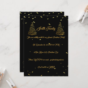 Invitation Élégant Noir & Or Noël divertissant