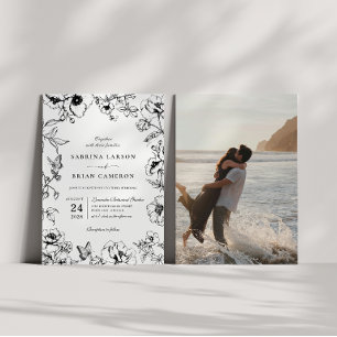 Invitation Élégant Noir Photo de mariage de jardin floral b