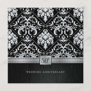 Invitation Élégant Noir & Platine 50e Anniversaire de Mariage
