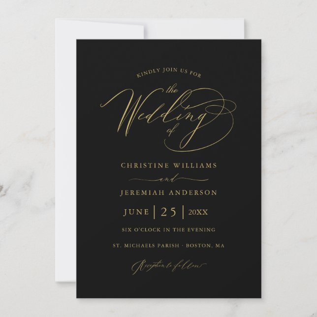 Invitation Élégant Noir Script minimaliste Mariage (Devant)
