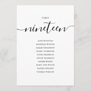 Invitation Élégant Noir Script Tableau Numéro 19 Tableau de s