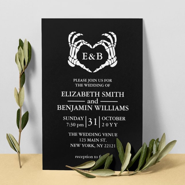 Invitation Élégant noir squelette Coeur Mariage gothique (Elegant Black Skeleton Heart Gothic Wedding Invitation
)