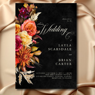 Invitation Élégant noir Vibrant Boho Floral Script Mariage