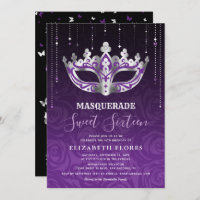 Elégant noir violet argent mascarade Sweet 16