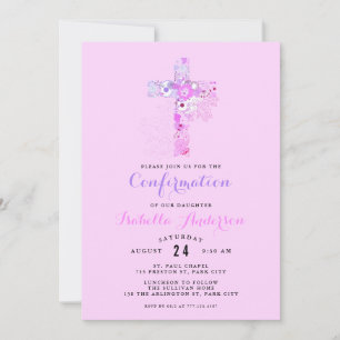 Invitation Élégant nom croisé floral de confirmation rose