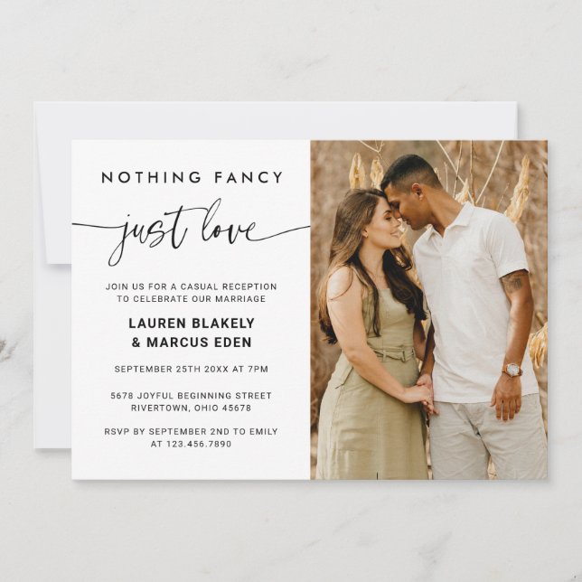 Invitation Elegant Nothing Fancy Just Love Photo Mariage (Devant)