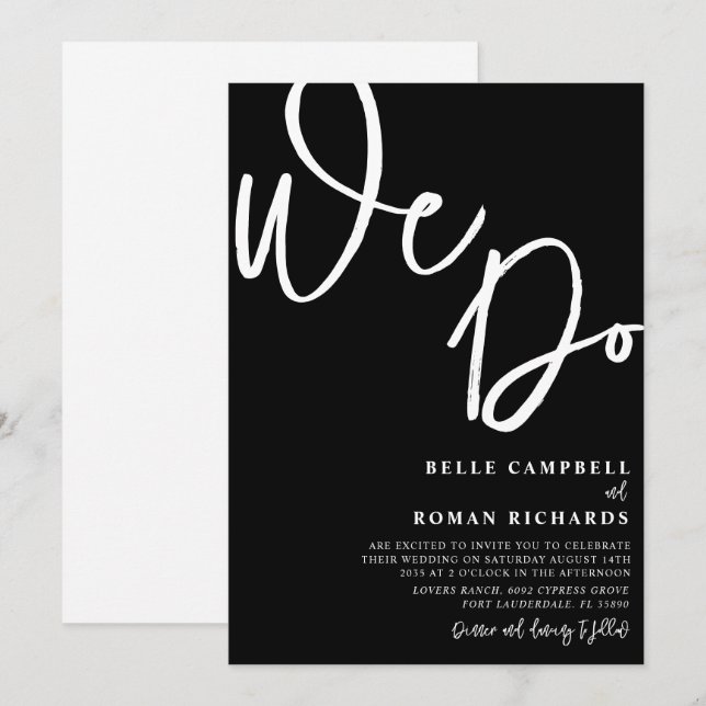 Invitation Elégant Nous faisons Script Mariage noir et blanc (Devant / Derrière)