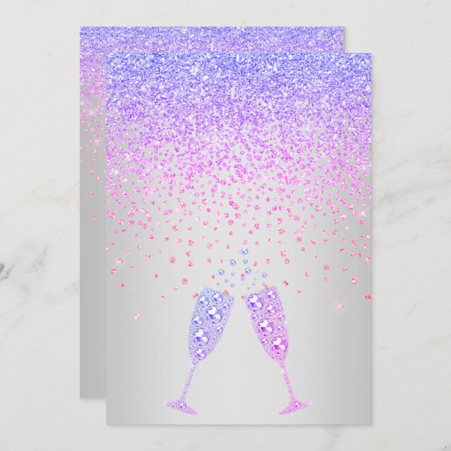 Invitation ÉLÉGANT Nouveau cristal diamant mariage lilas PURP (Devant / Derrière)