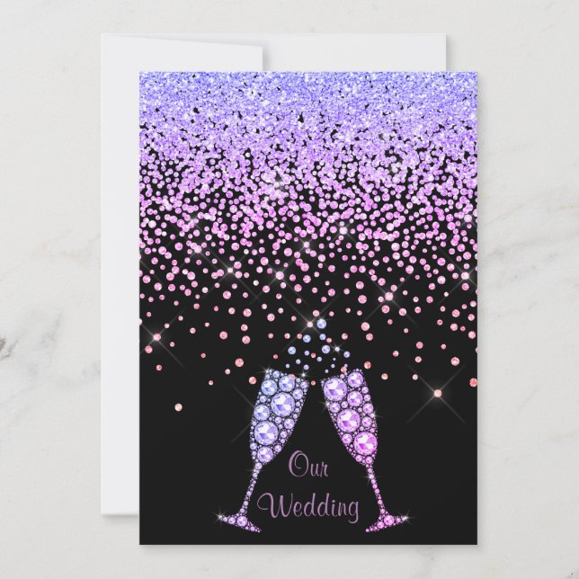 Invitation ÉLÉGANT Nouveau cristal diamant mariage lilas PURP (Devant)