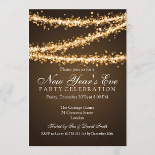 Invitation Élégant Nouvel An Eve Gold String Lights