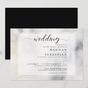 Invitation Elégant nuages gris et or pâle doux