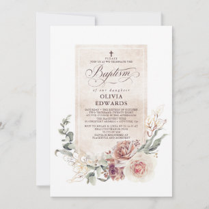 Invitation Elégant nuances de terre Floral Baptême naturel