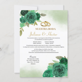 Invitation Élégant Nuestra Boda Emerald Green