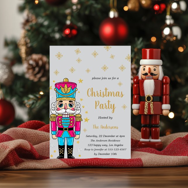 Invitation Elegant Nutcracker Christmas Party | Gold Glitter  (Créateur téléchargé)