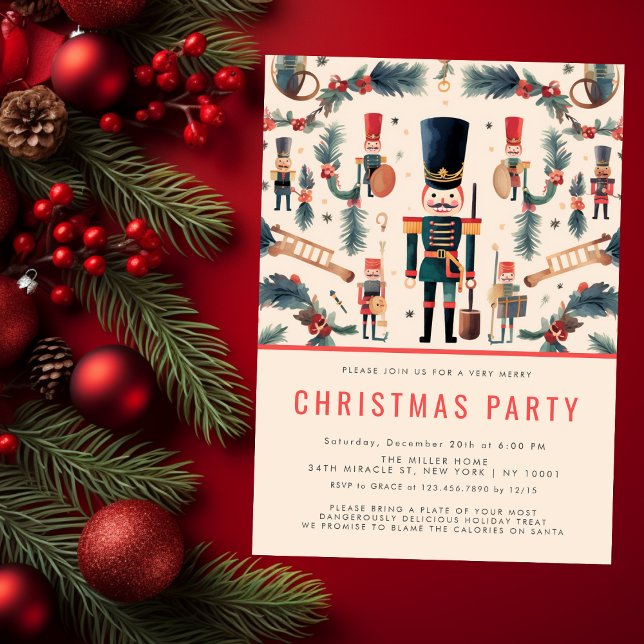 Invitation Élégant Nutcracker Fête de Noël moderne (Elegant Nutcracker Modern Christmas Party Invitation)