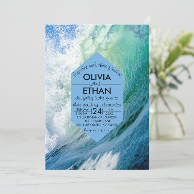 Invitation Elégant Ocean Blue Waves Summer Beach Mariage (Debout devant)