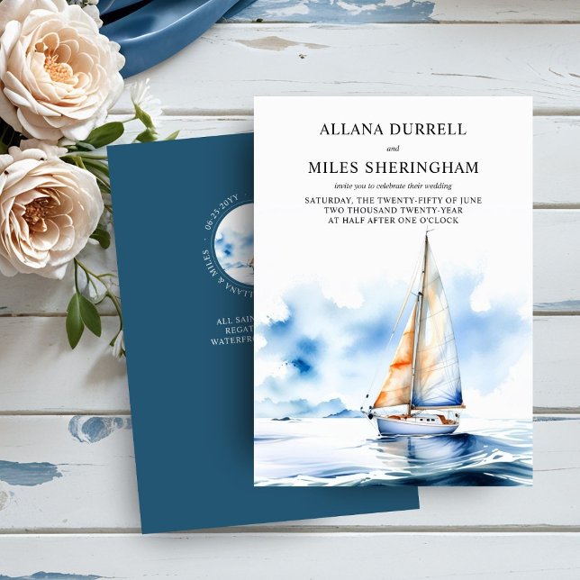 Invitation Elégant Ocean Sailboat Watercolor Mariage côtier (Créateur téléchargé)