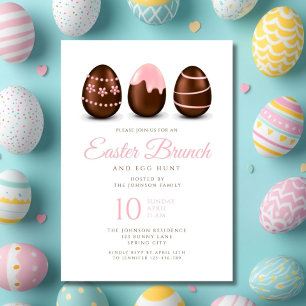 Invitation Elégant Oeuf Rose Brunch de Pâques